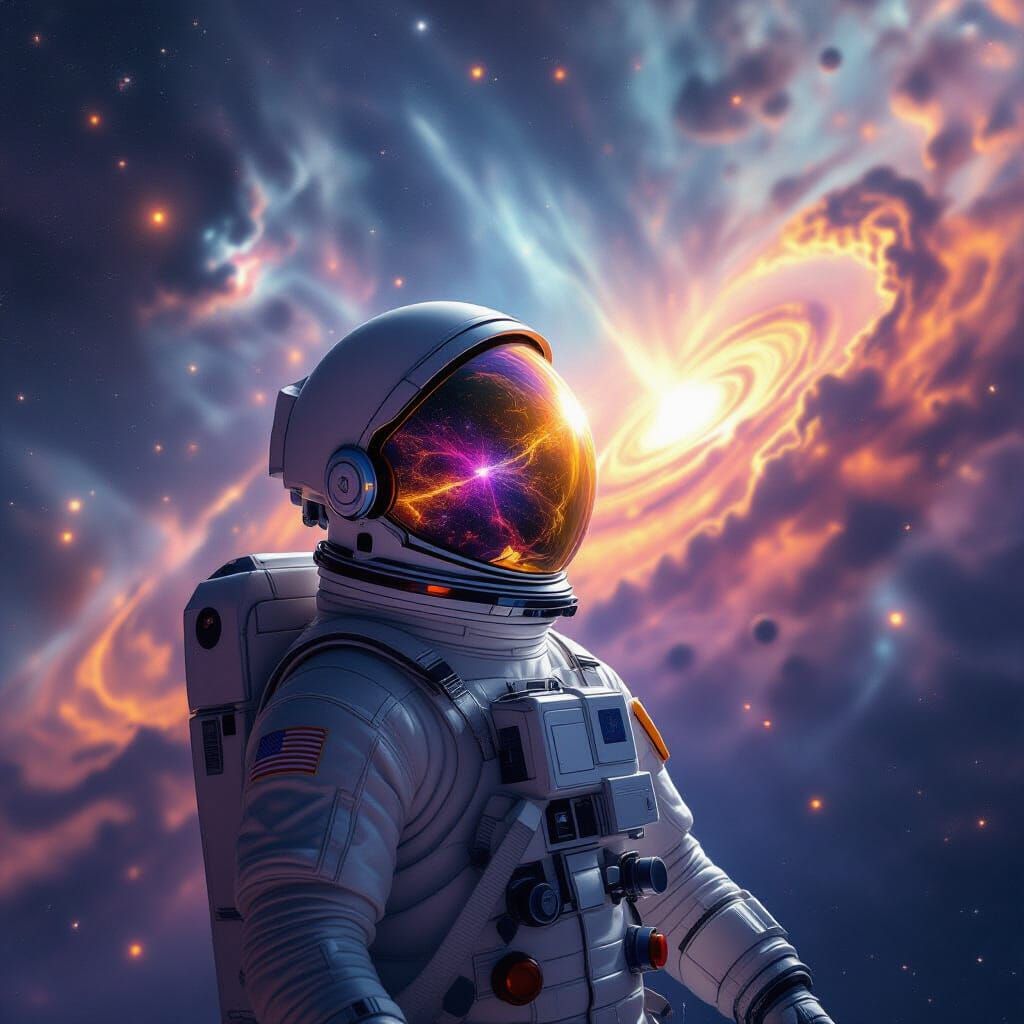 Astronaut Drifting Through Cosmic Nebula