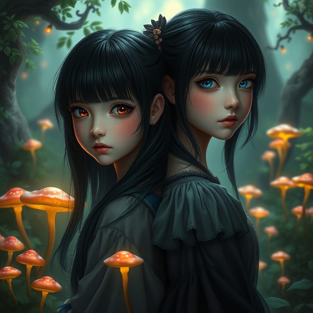 Mystical Twins in Dreamlike Fantasy Art