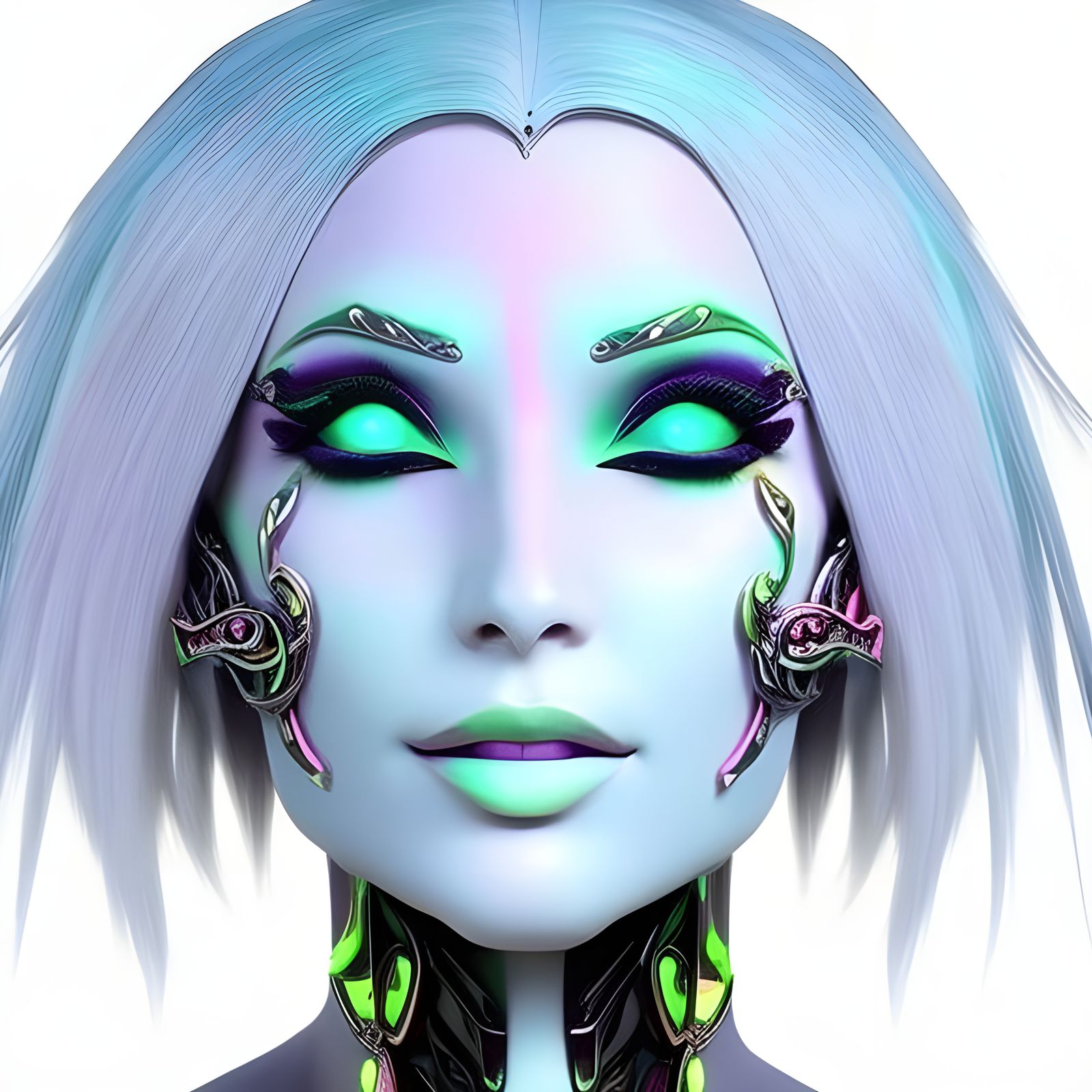 Neon Cyberpunk Elf Goddess with Symmetrical Face