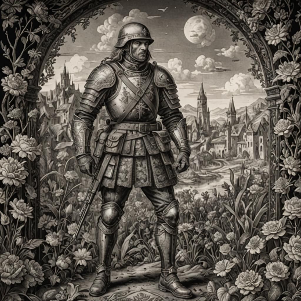 Soldier at War in Durer Engraving Style