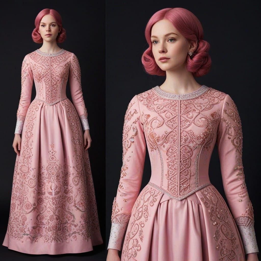 Fantasy Princess in Intricately Embroidered Victorian Gown