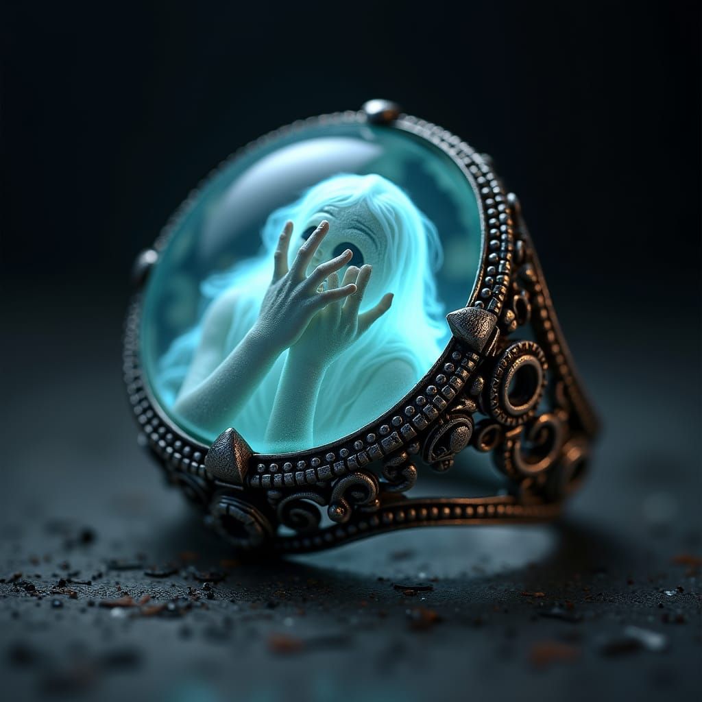 Trapped Ghostly Spirit in Ornate Gemstone Ring