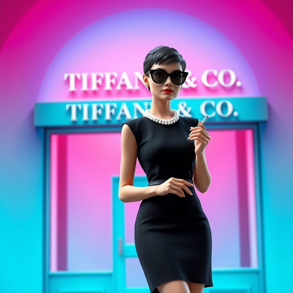 Vintage Glamour Girl in Front of Tiffany & Co.