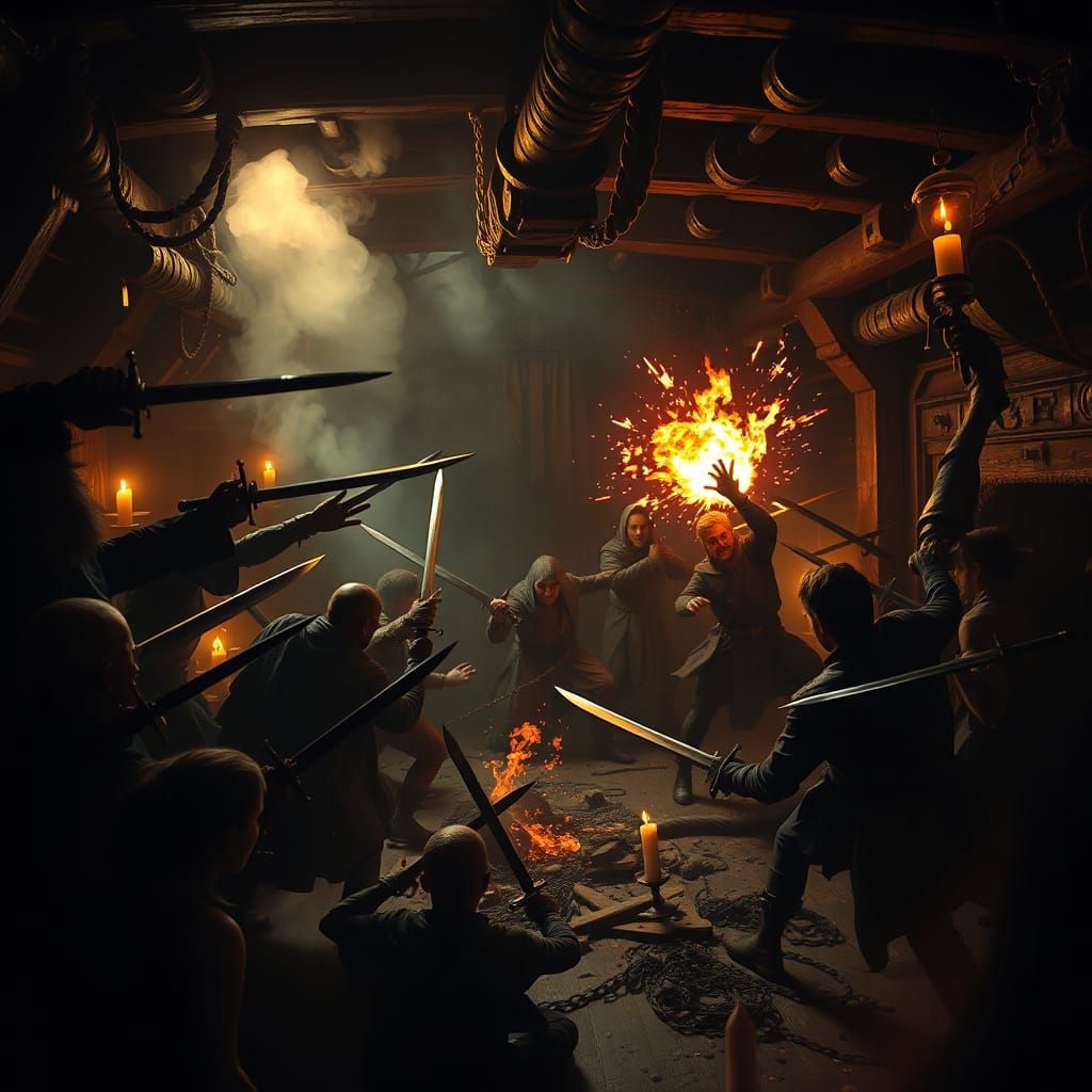 Dark Fantasy Battle Scene on a Ship