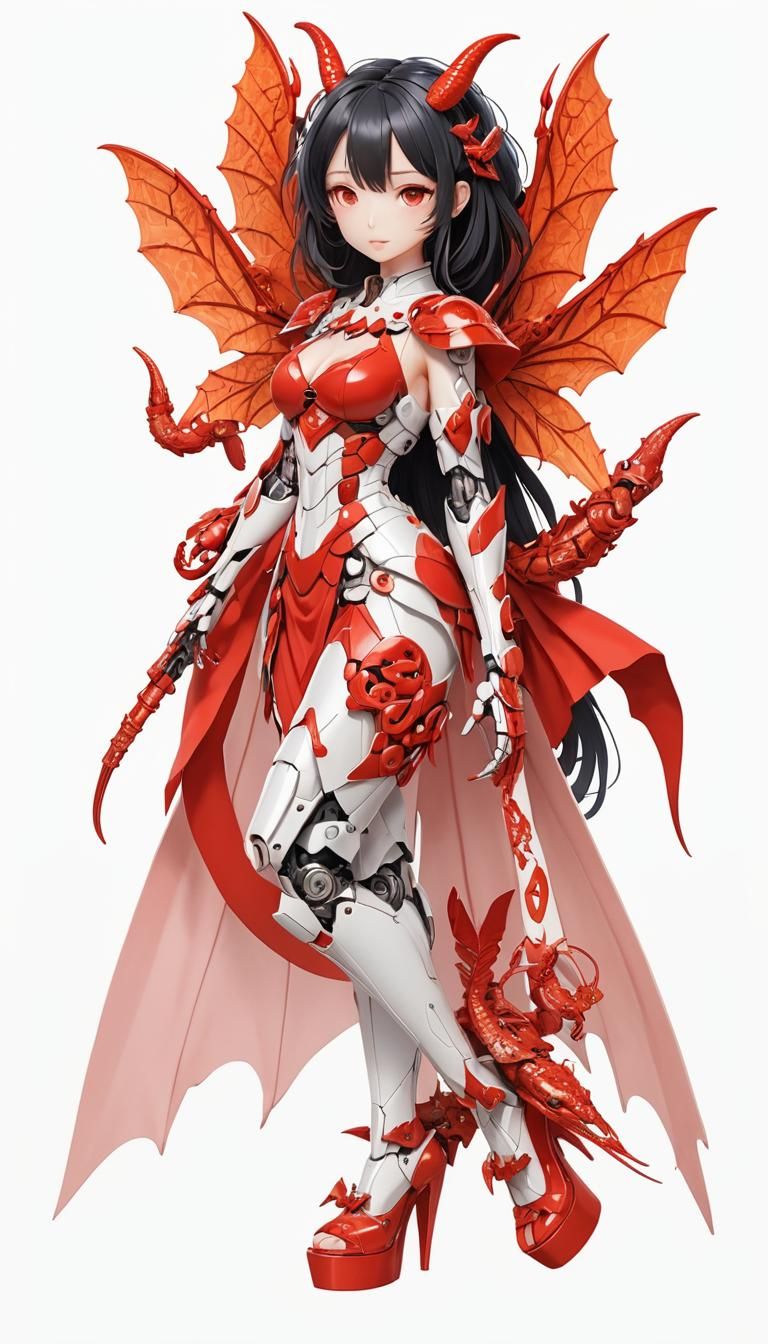 Robotic Woman with Bat Wings in Anime Style
