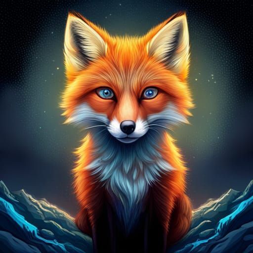 Cute Fox Portrait in Colorful Digital Art Style