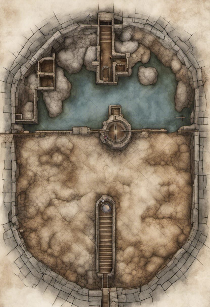 Dungeons and dragons Battlemap ; Birds Eye view of a long no...
