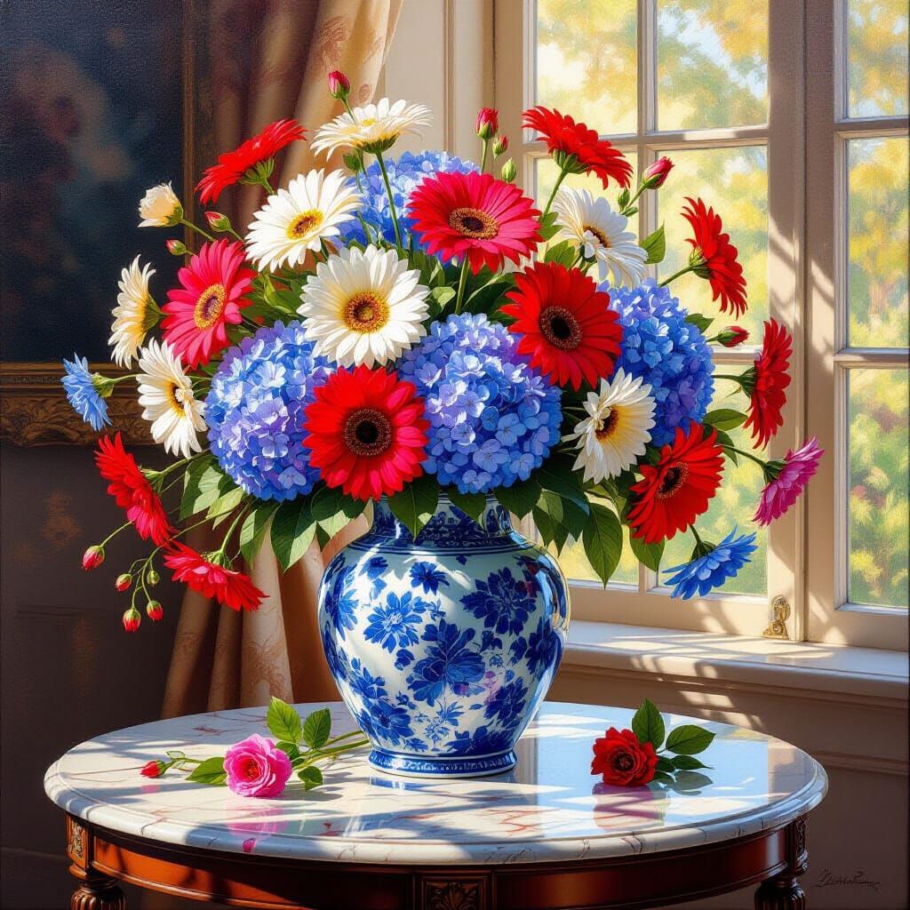 Floral Still Life in Oil Painting Style