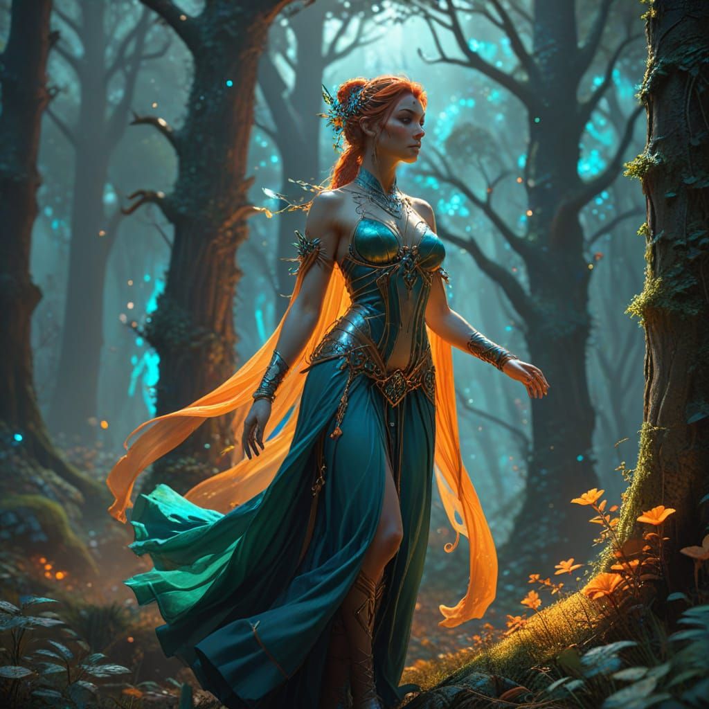 Majestic Elf in Surreal Nebula Forest