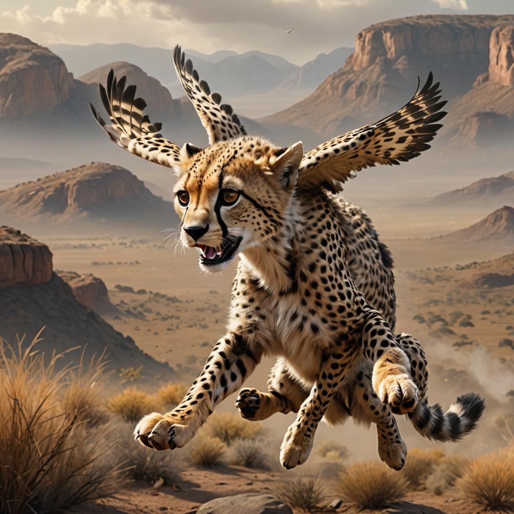 Winged Cheetah Cub in Digital Matte Painting