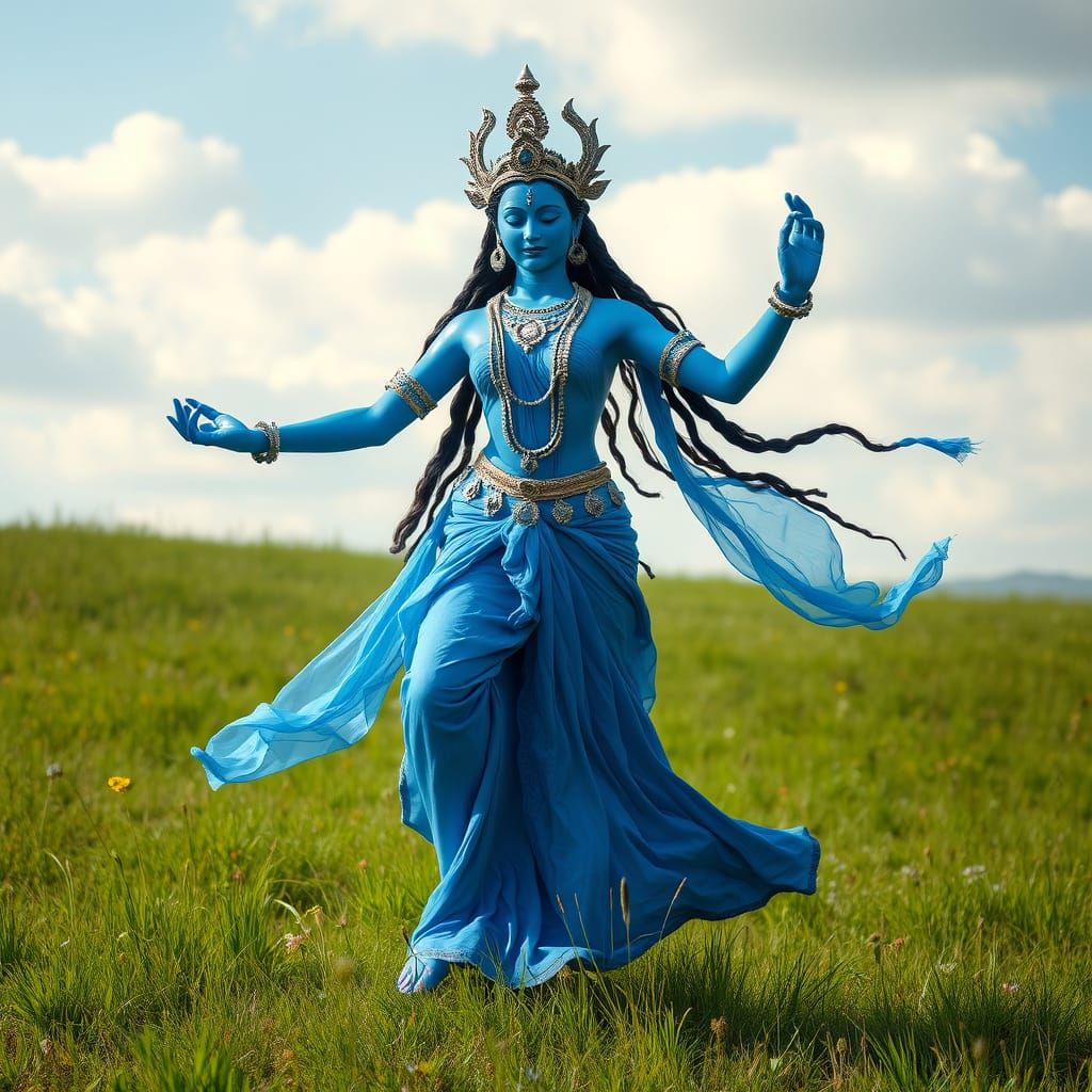 Ethereal Goddess of Bliss in Luminous Meadow Dance