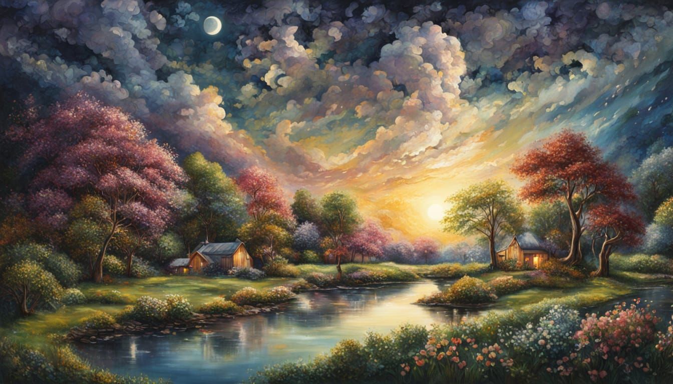 Vibrant Hyperdetailed Landscape of Day and Night