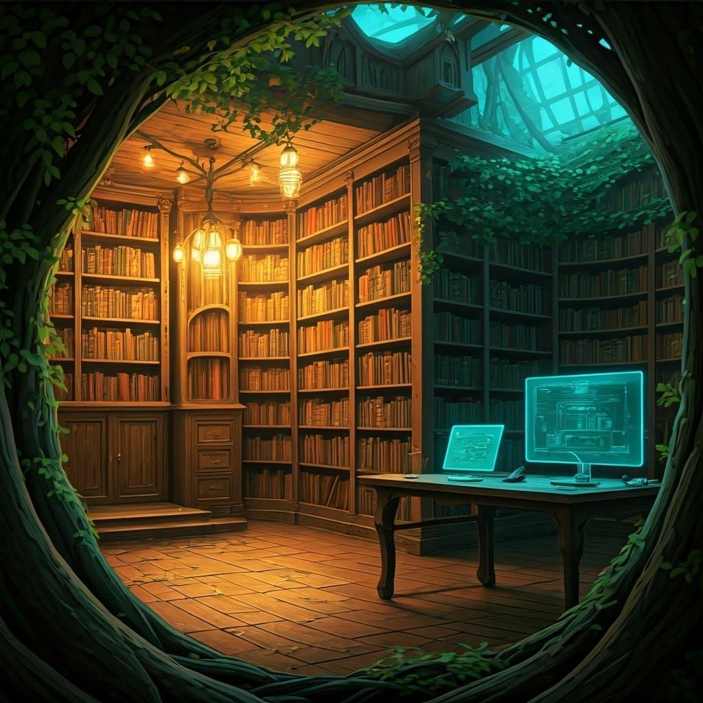 A Whimsical Treehouse Library in Three Futuristic Styles