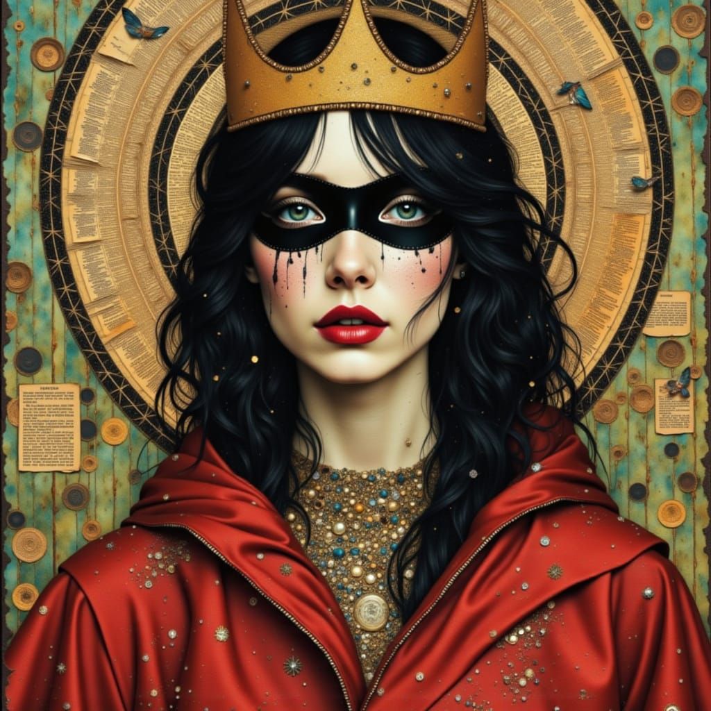 Persephone Crowned in Red and Black Collage