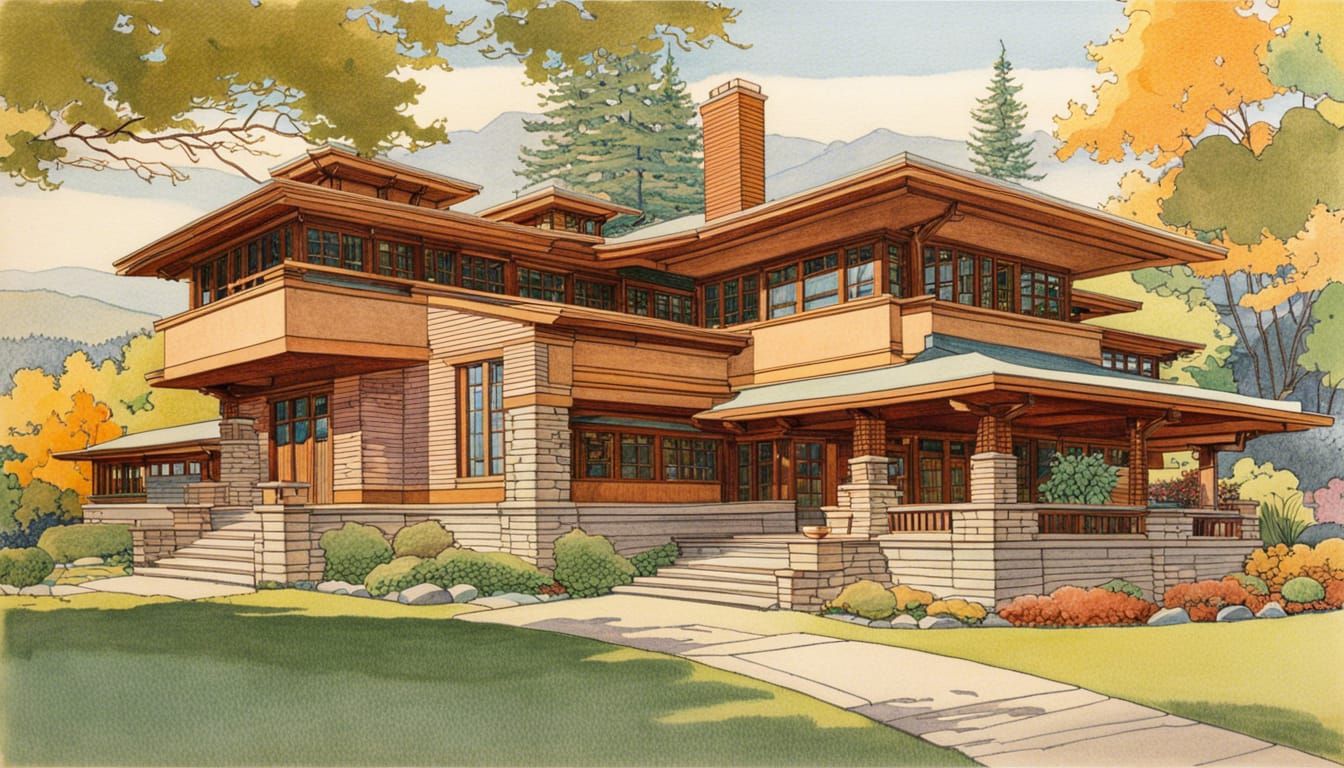 Ward W. Willits House: Arts and Crafts Pencil Sketch