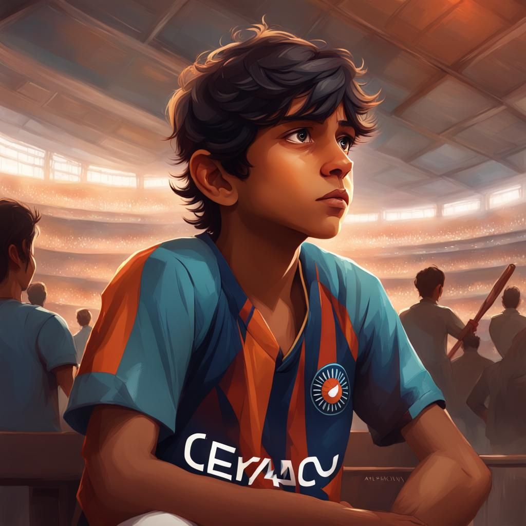 Boy Watching Cricket in Indian Jersey