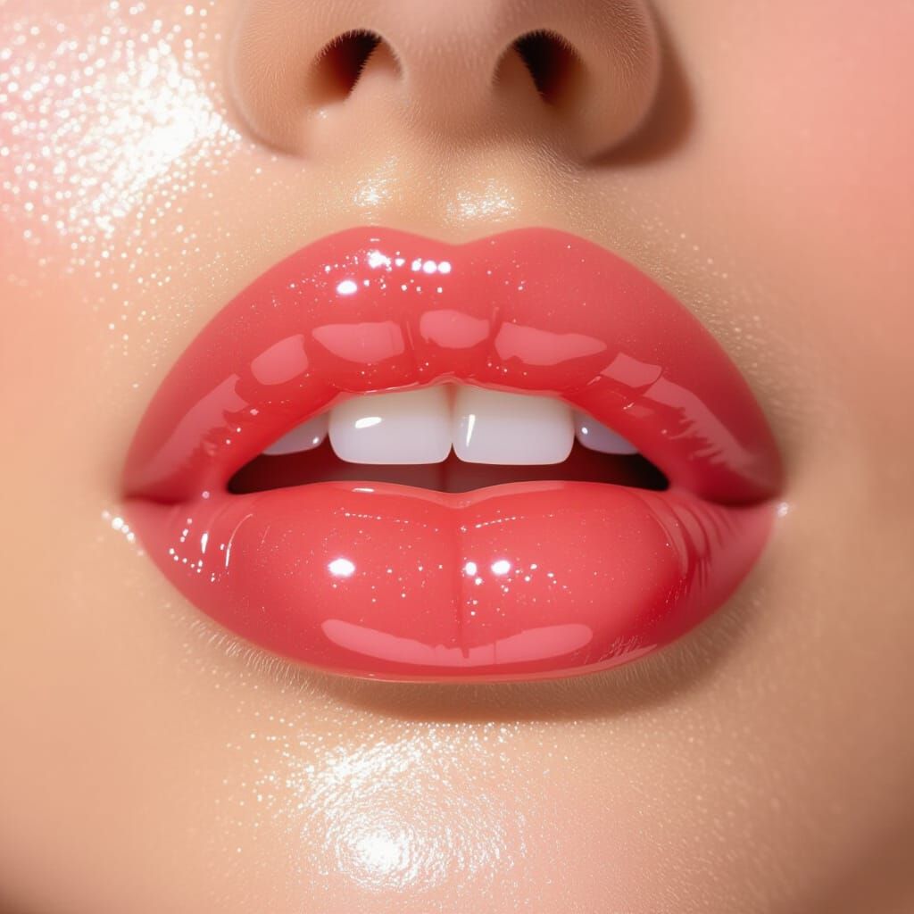 Glass-Like Coral Jelly Lips Macro Beauty Shot