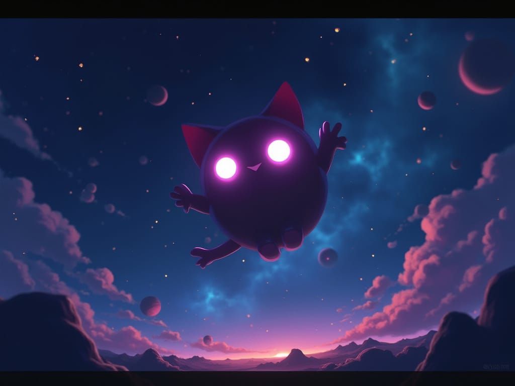 Cosmic Feline Warrior in Vibrant Space