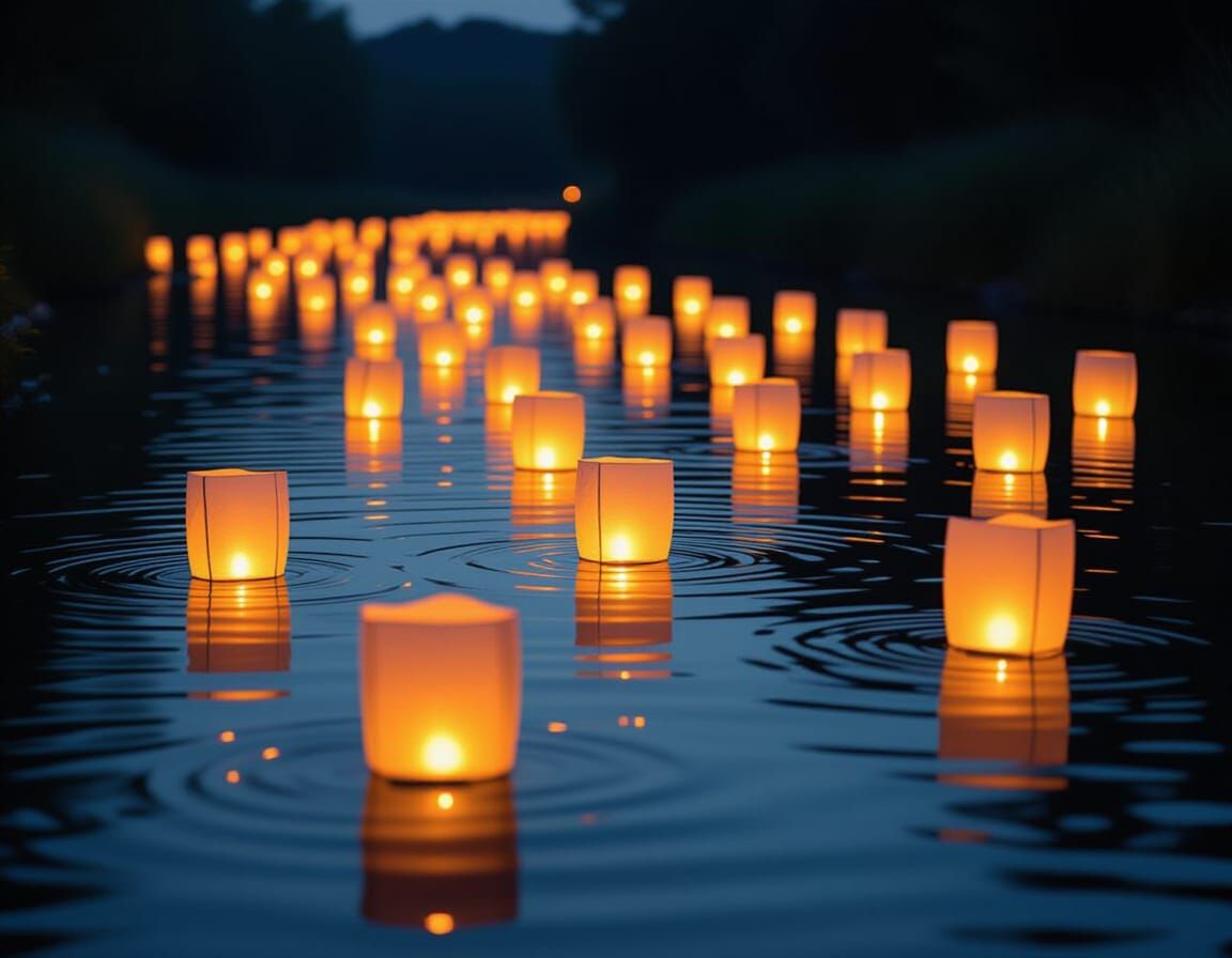 Magical River of Lanterns at Midnight