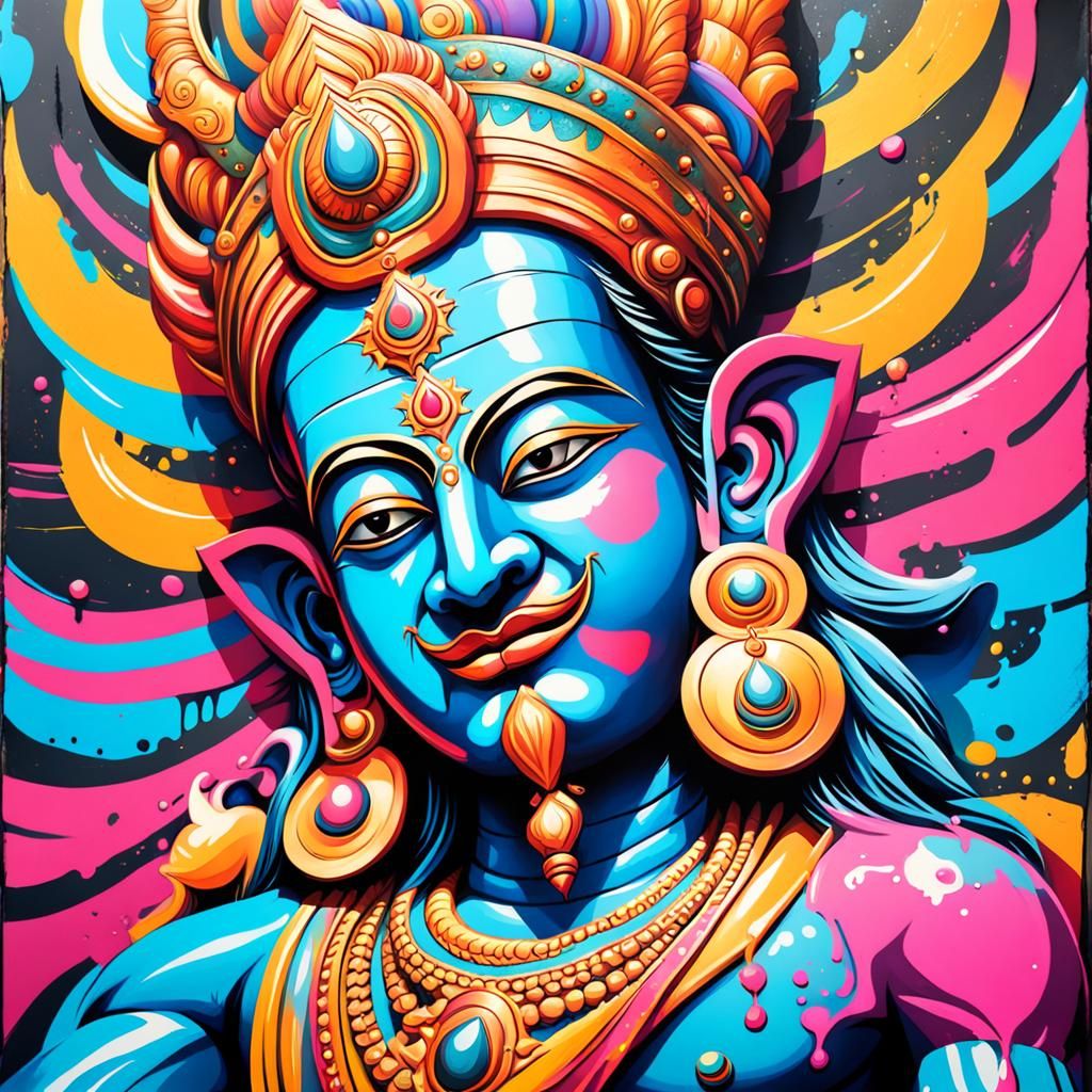 Kamadeva Hindu God in Graffiti Splash Art