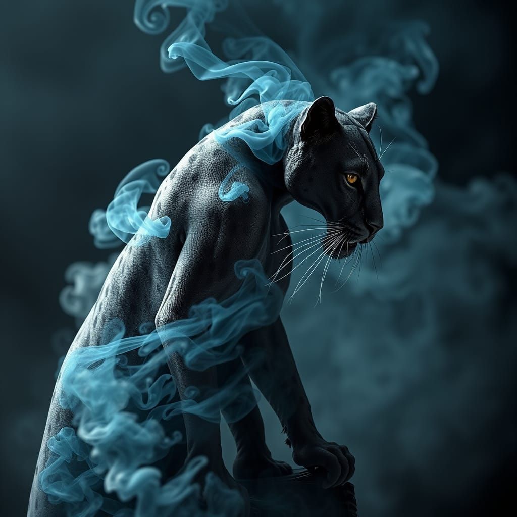 Smoke Panther in Moody, Hyperrealistic HDR