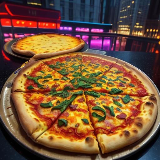 Surreal Pizza Meltdown in Chicago Nightscape