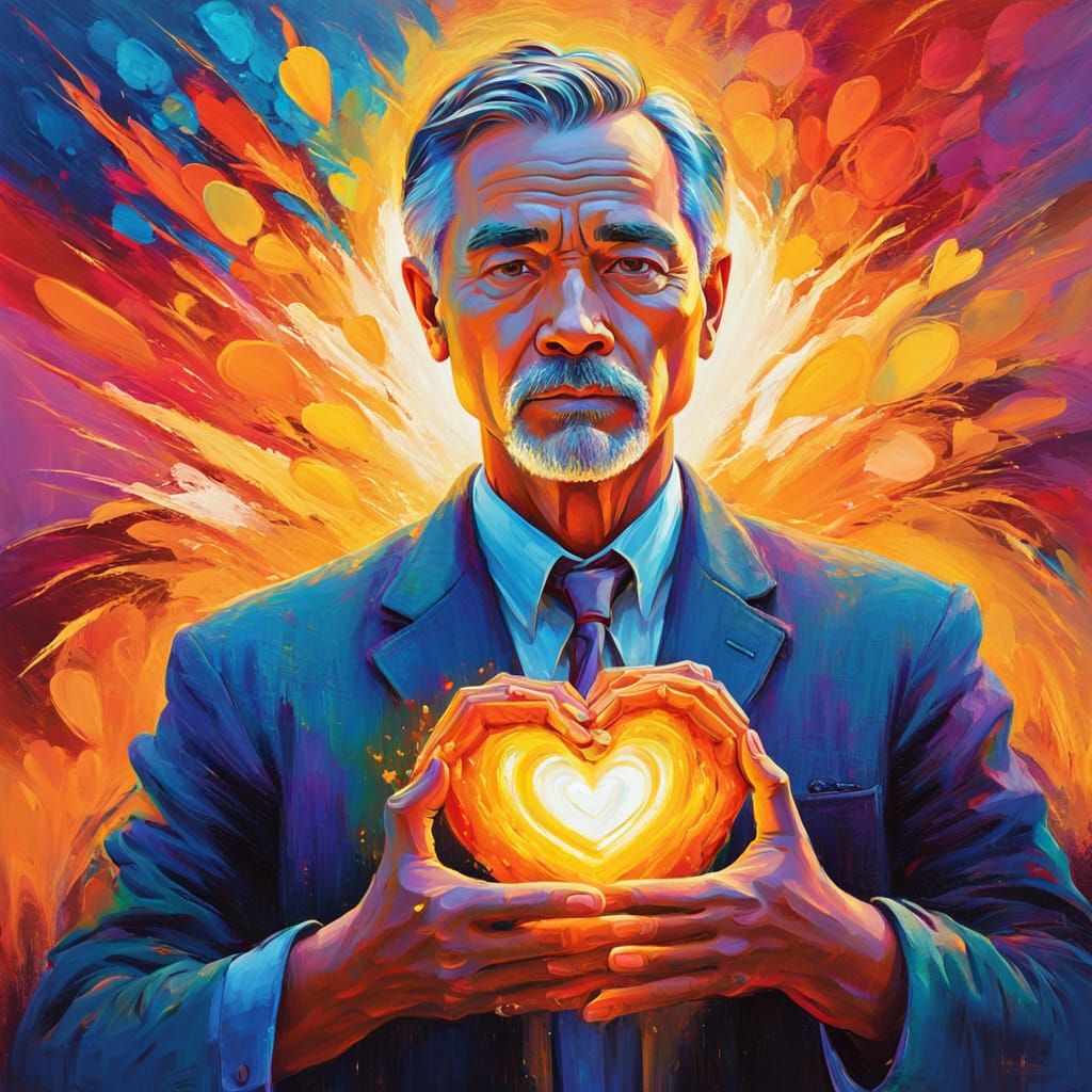 Abstract Fauvist Portrait of Father with Glowing Heart