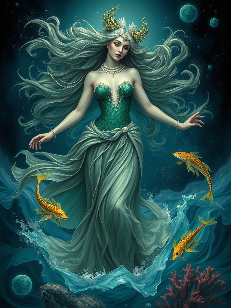 Ocean Goddess Emerges in Art Nouveau Style
