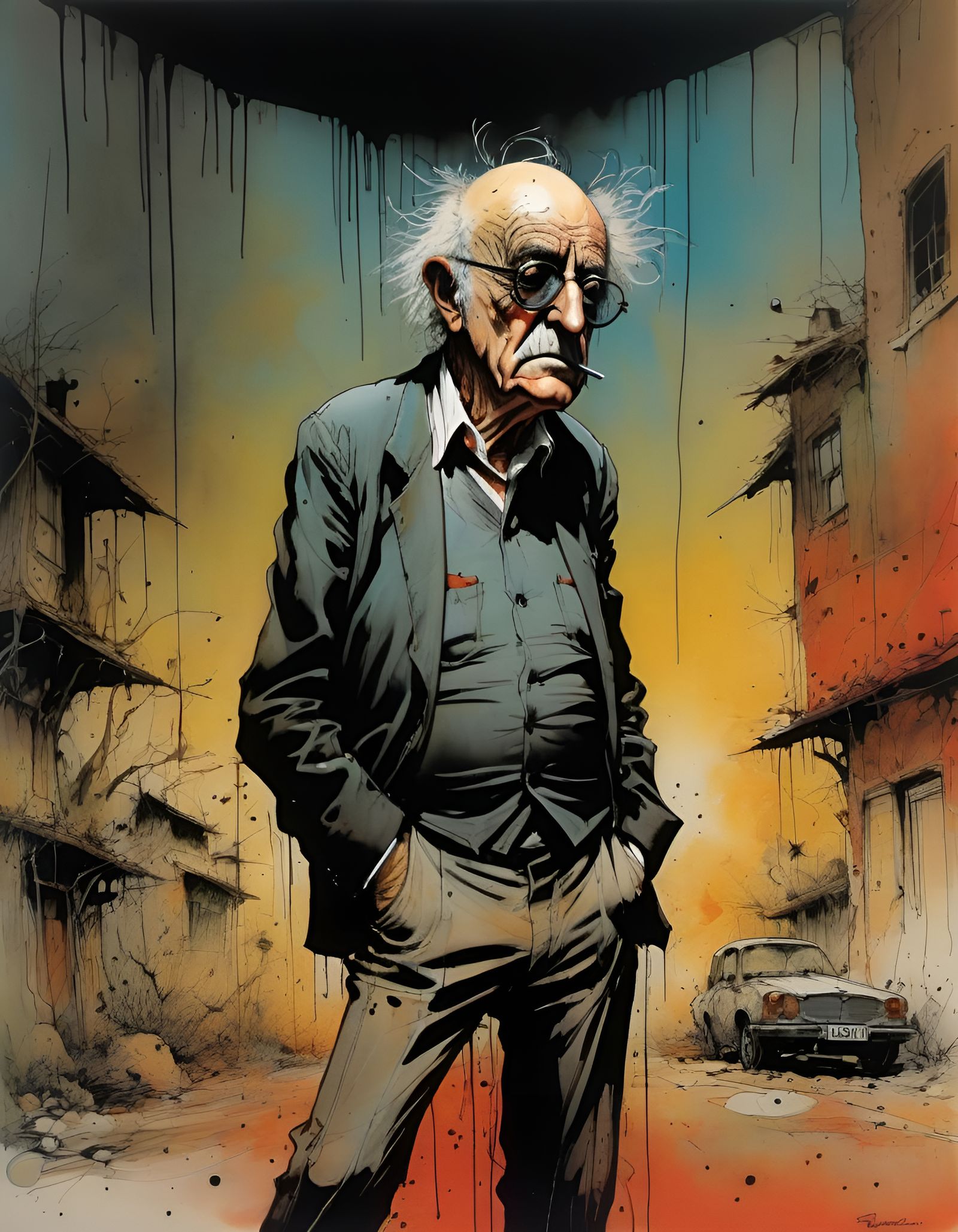 Gonzo-Inspired Ink Wash Illustration