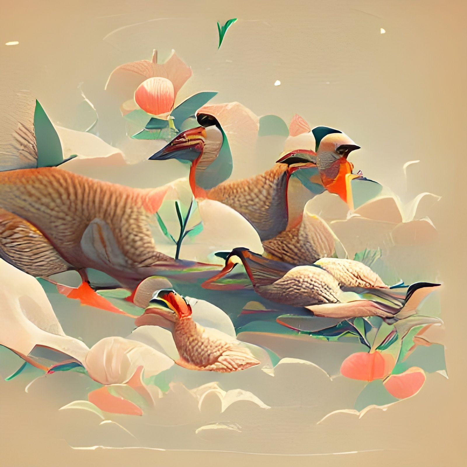 Elegant Geese: Vintage Digital Illustration in 8k