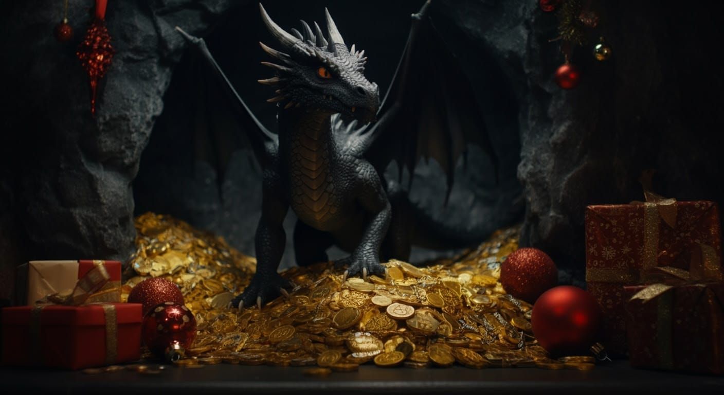 Epic Christmas Dragon in Treasure Cave Cinematic Masterpiece