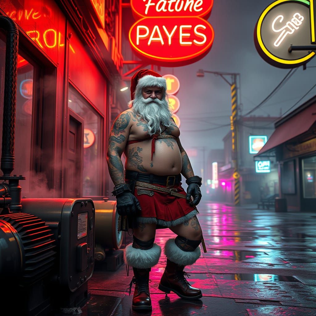 Cyberpunk Santa Claus in a Futuristic City