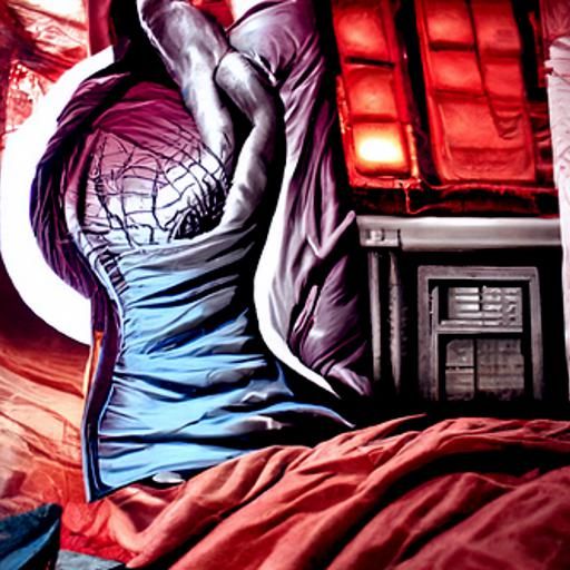 Person Comfortably Hugging a Pillow in Comic Book Style