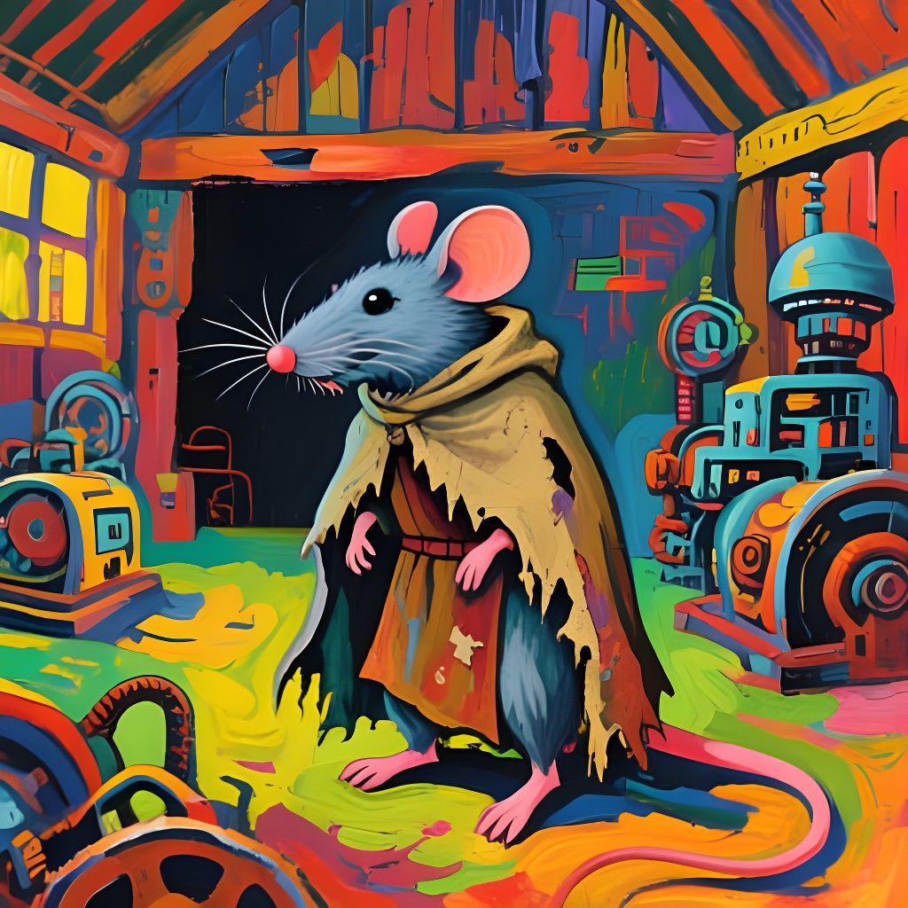 Medieval Mouse in Futuristic Barn: Fauvist Expressionism