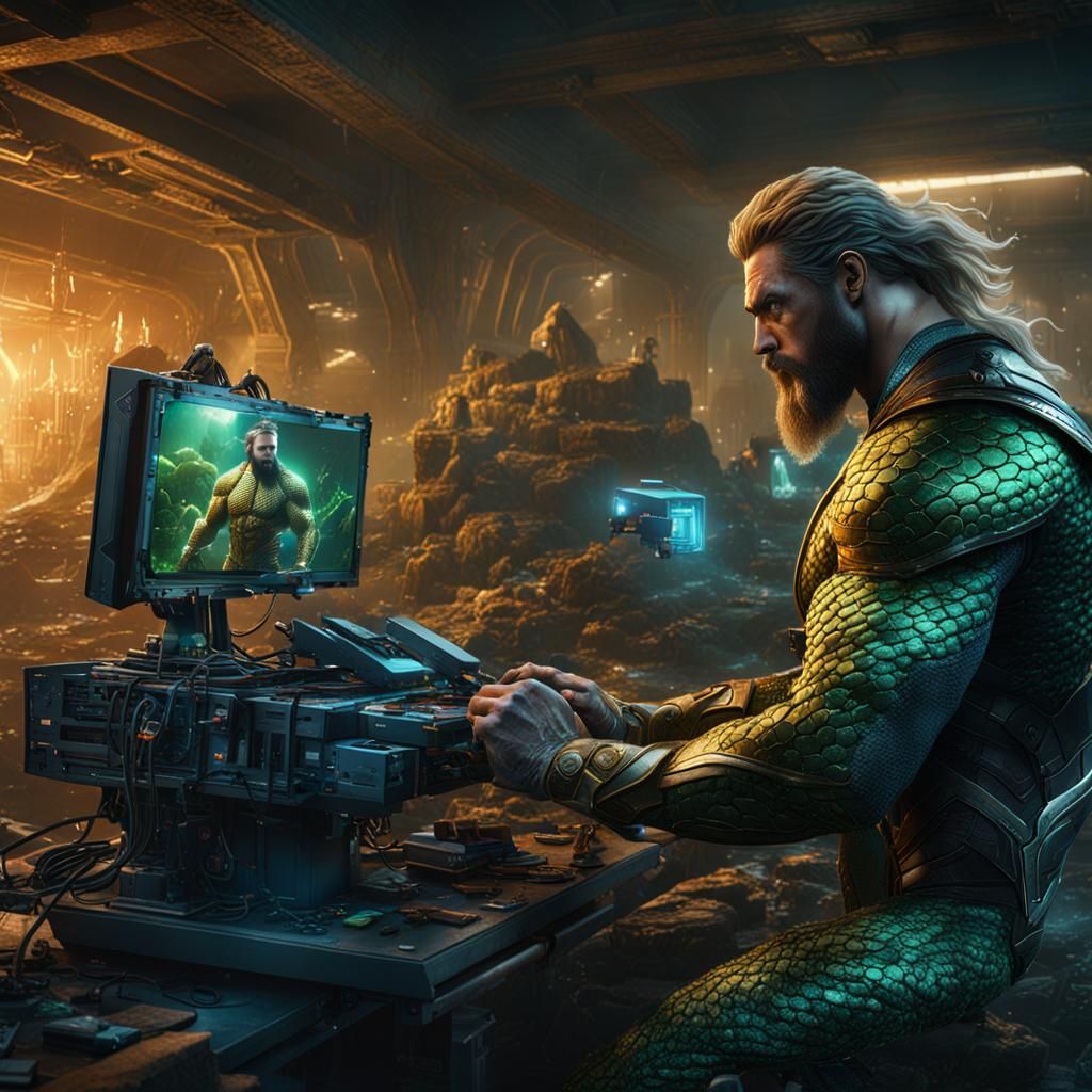 Aquaman Repairs Computers: Detailed Matte Painting