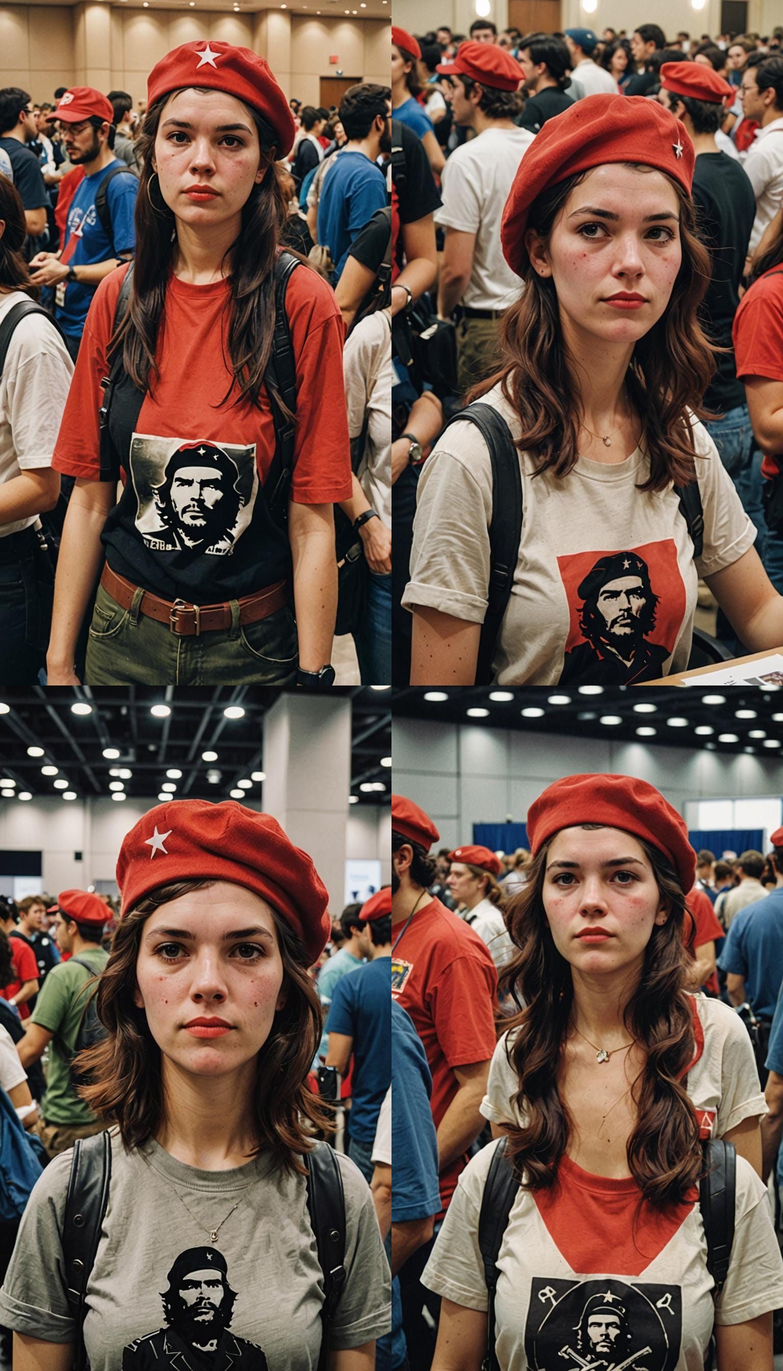 photo of a young woman at a convention, wearing a  Che Gueva...