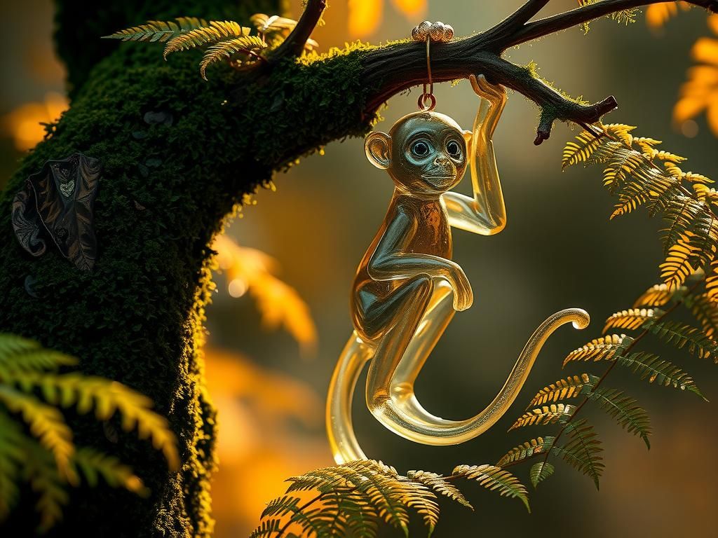 Glass Monkey in Jungle with Ethereal Light