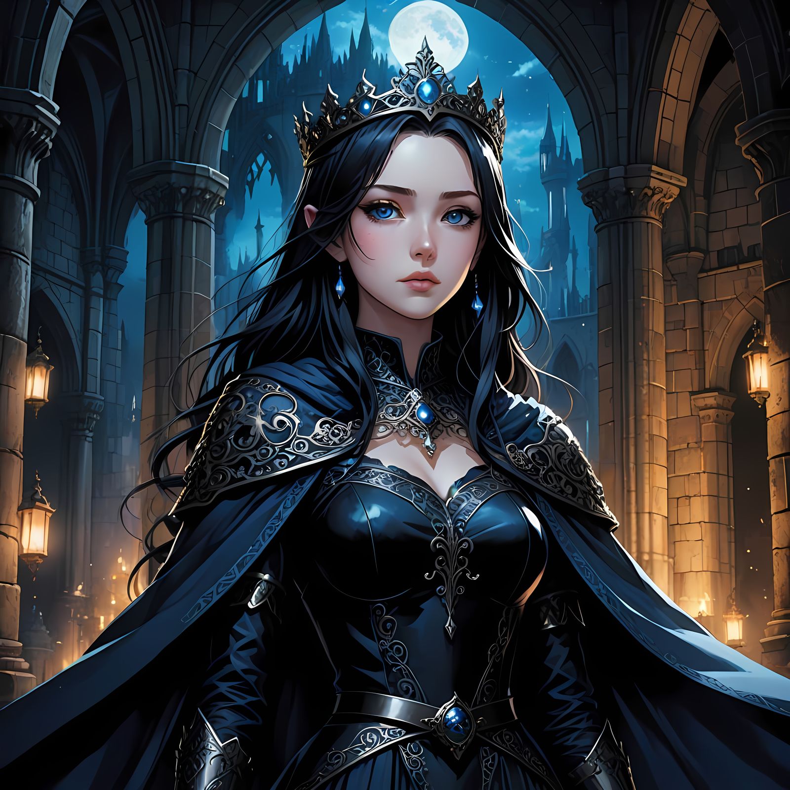 A Dark Fantasy Princess Under Moonlit Skies