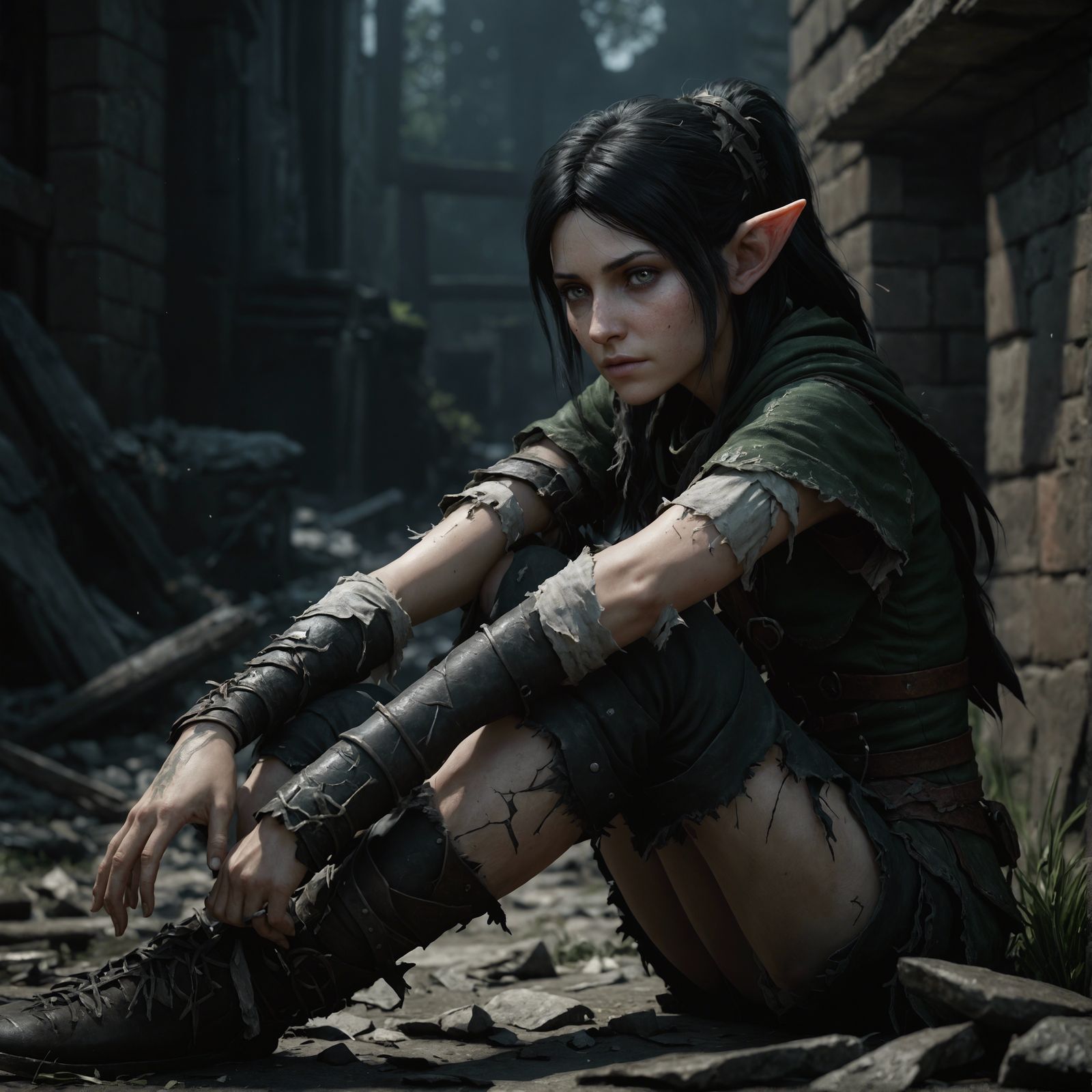 Wounded Elf Girl in Rags: 3D Game Cinematic