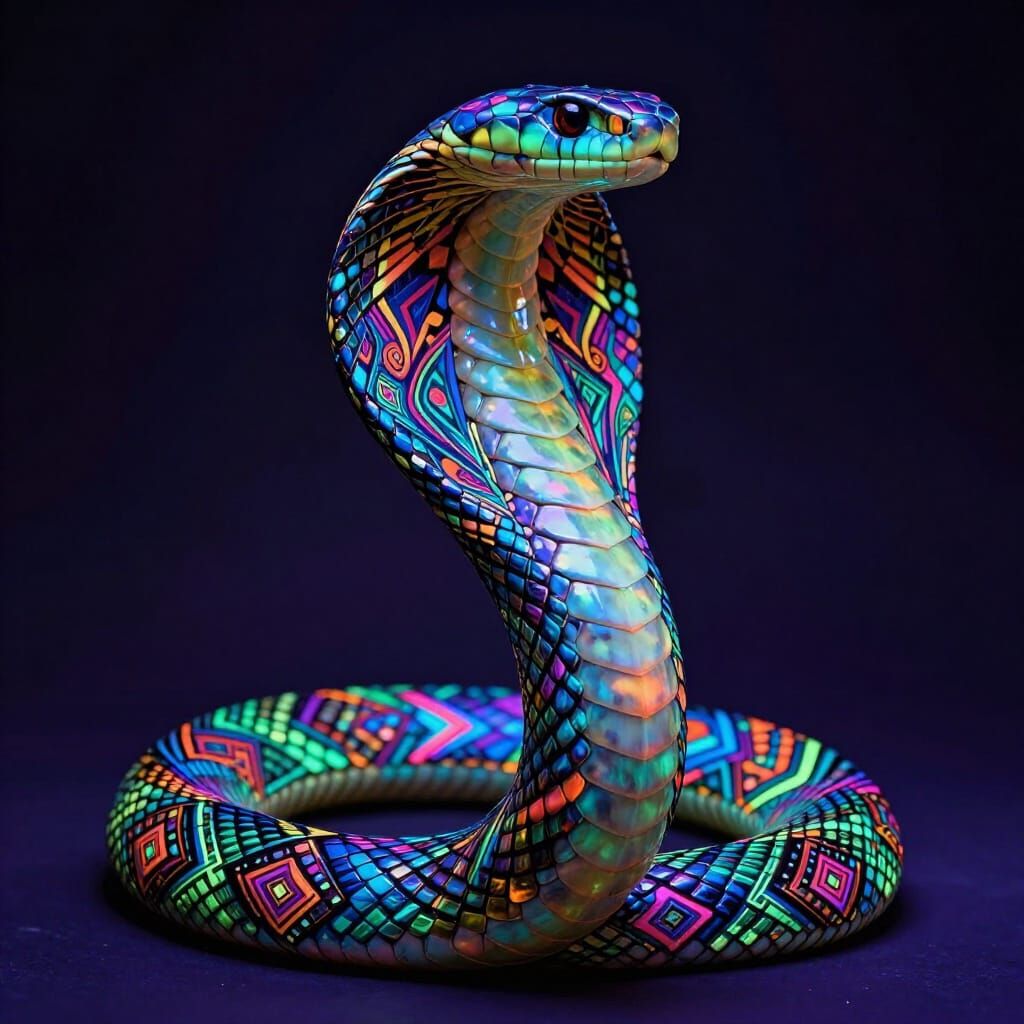 Vibrant Fibonacci Cobra in UV Reactive Psychedelic Style