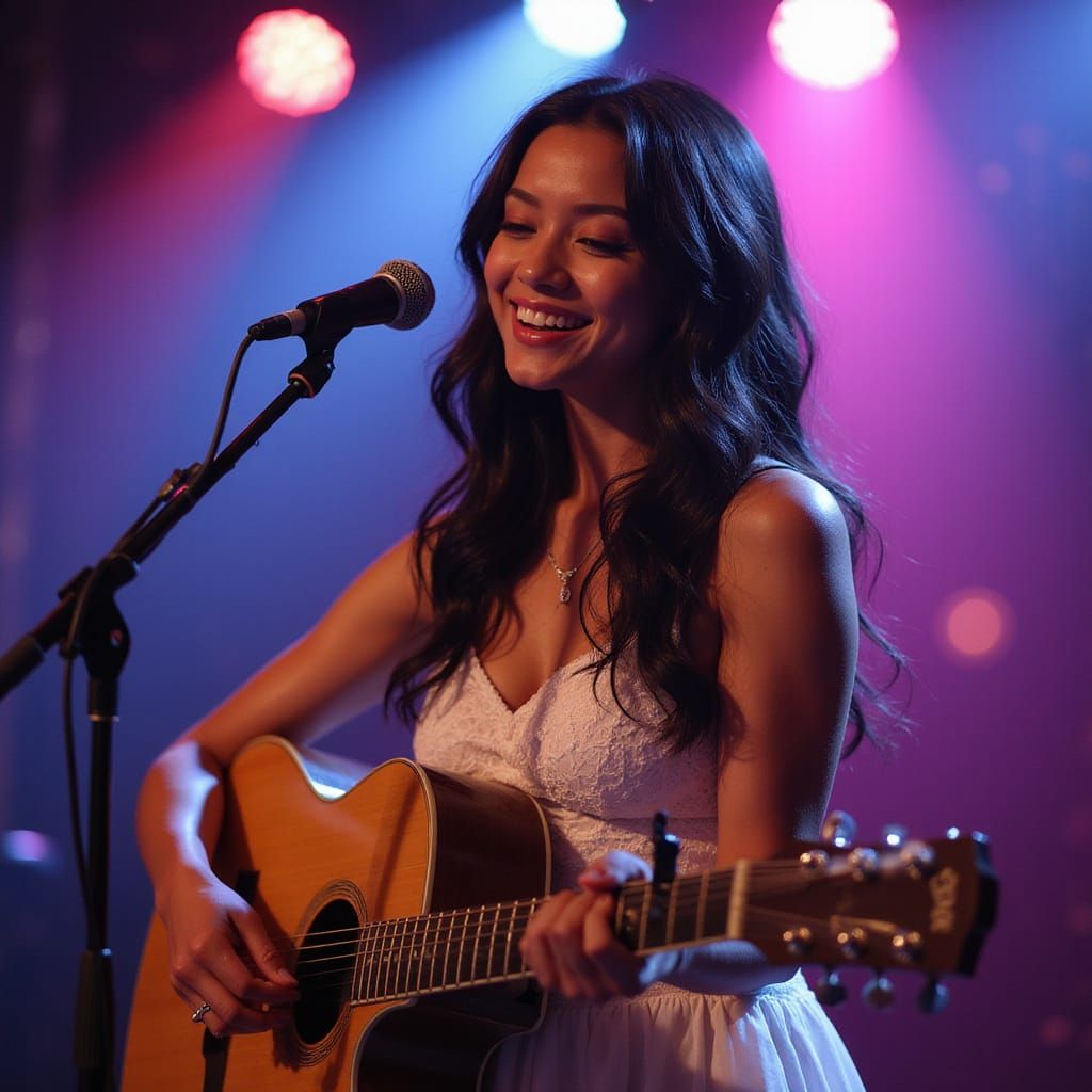 Woman Singing with Guitar in Photorealistic Style