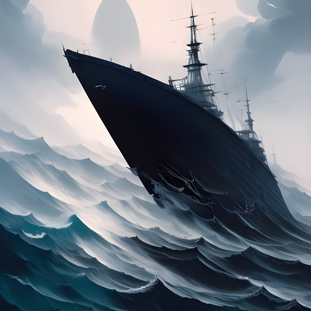 Ship in Stormy Sea: Gothic Noir Pointillism