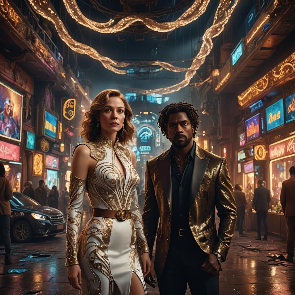 Charismatic Couple in Vibrant, Dramatic Lighting