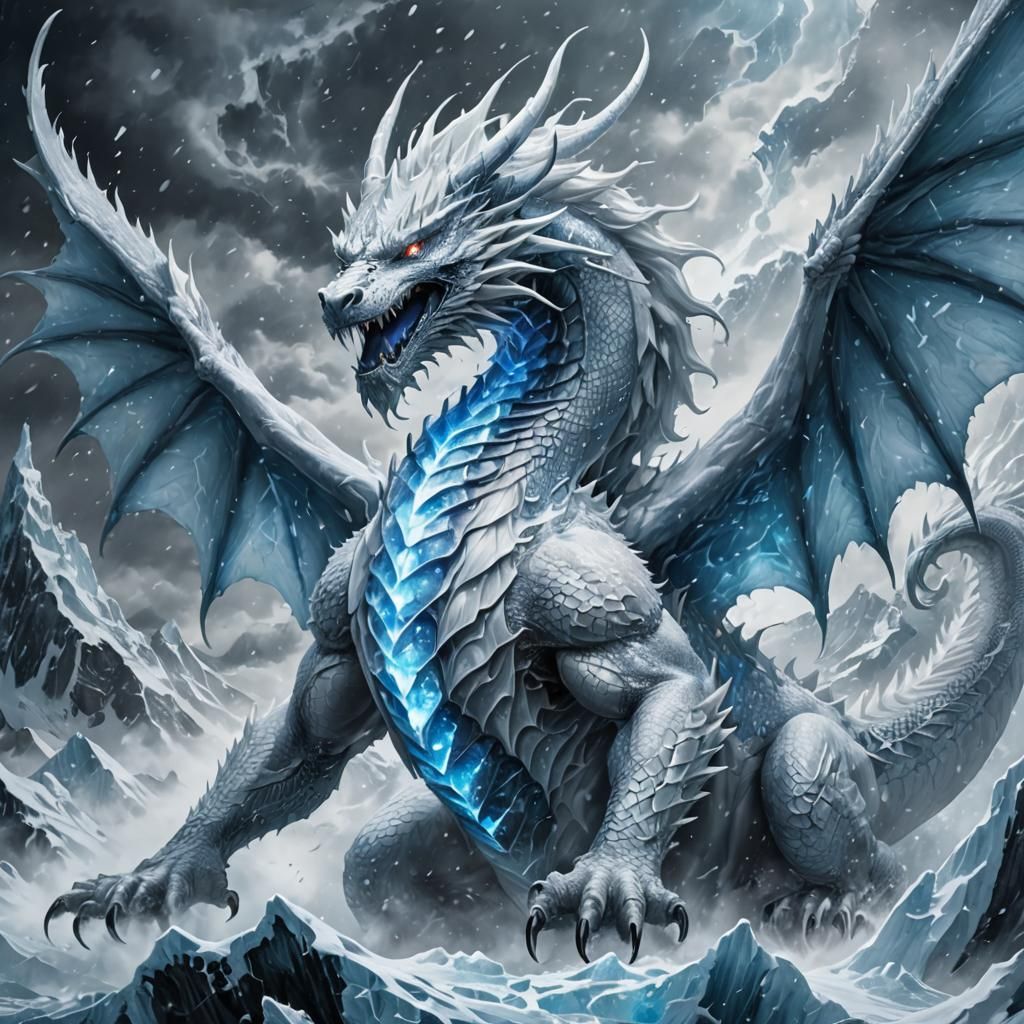 Majestic Ice Dragon on Frozen Sea