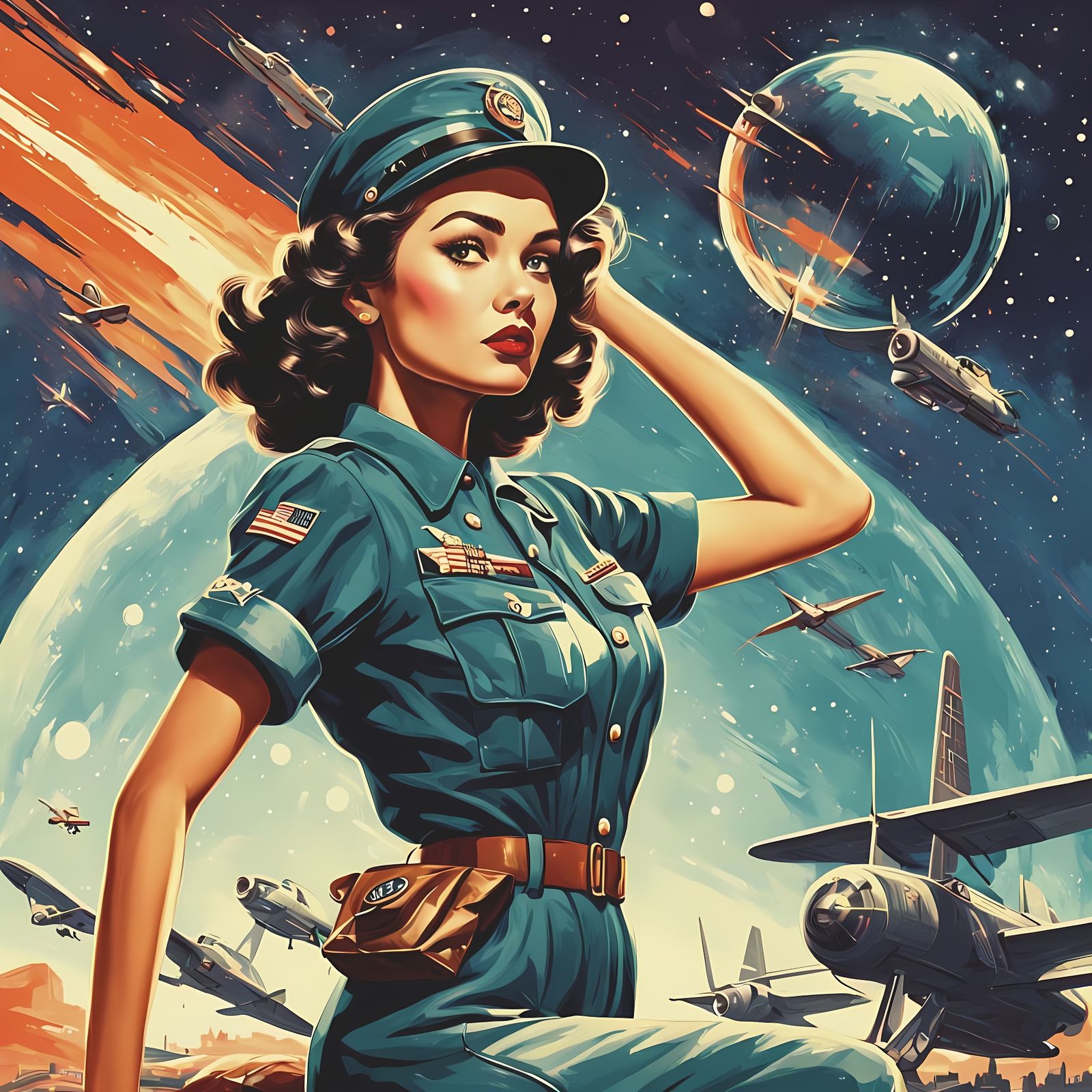 Retro Sci-Fi Pin-Up: Soldier in Space