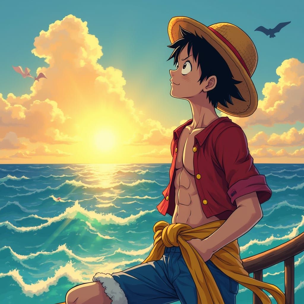 Young Pirate Gazing at Sunrise, Epic Anime Style