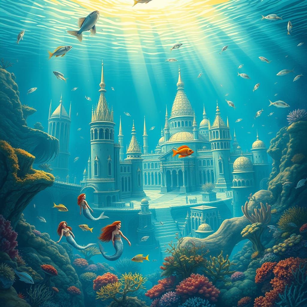 Underwater Metropolis of Atlantis in Vibrant Oceanic Splendo...