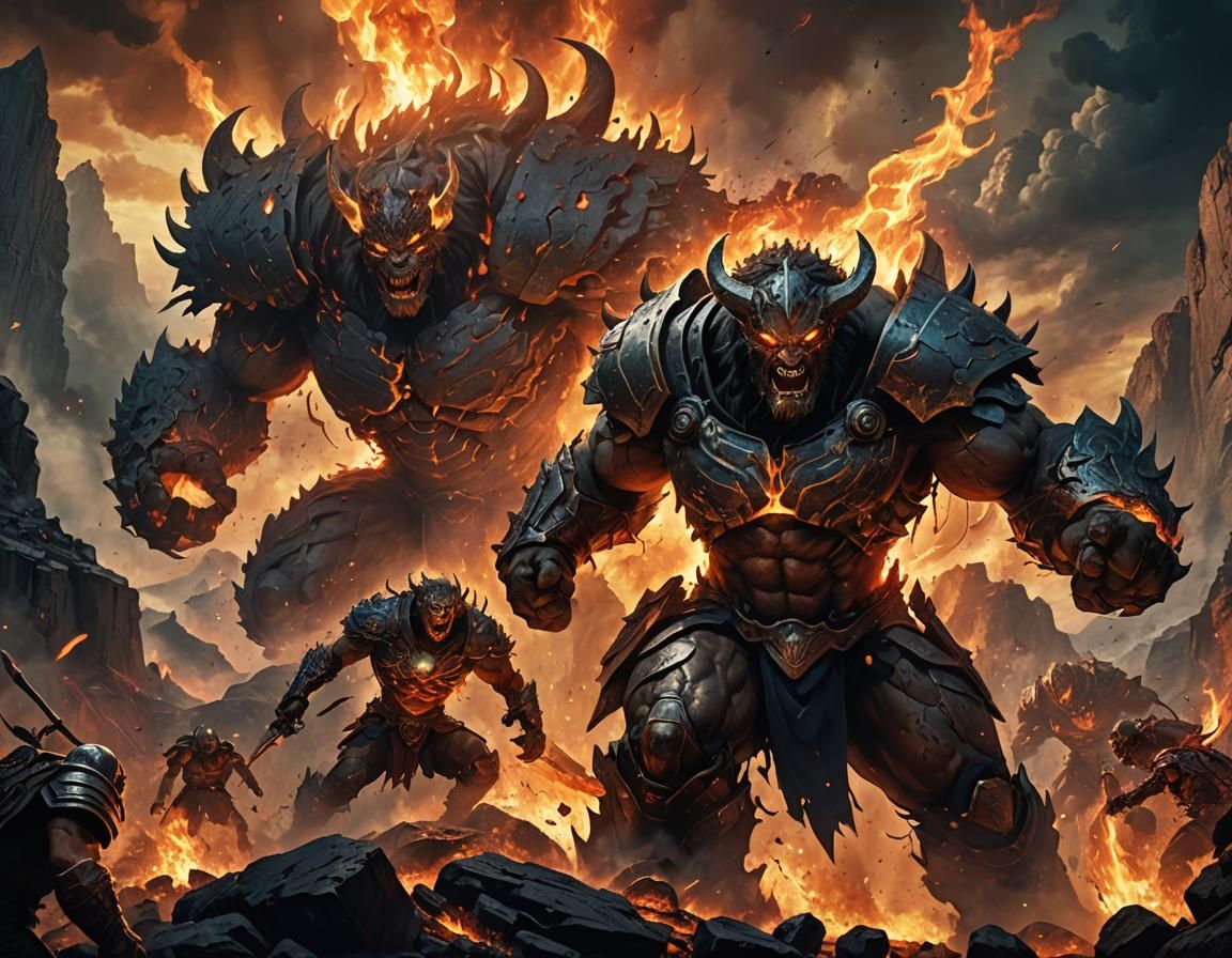 Titans Clash at Tartarus in Epic Fantasy Art