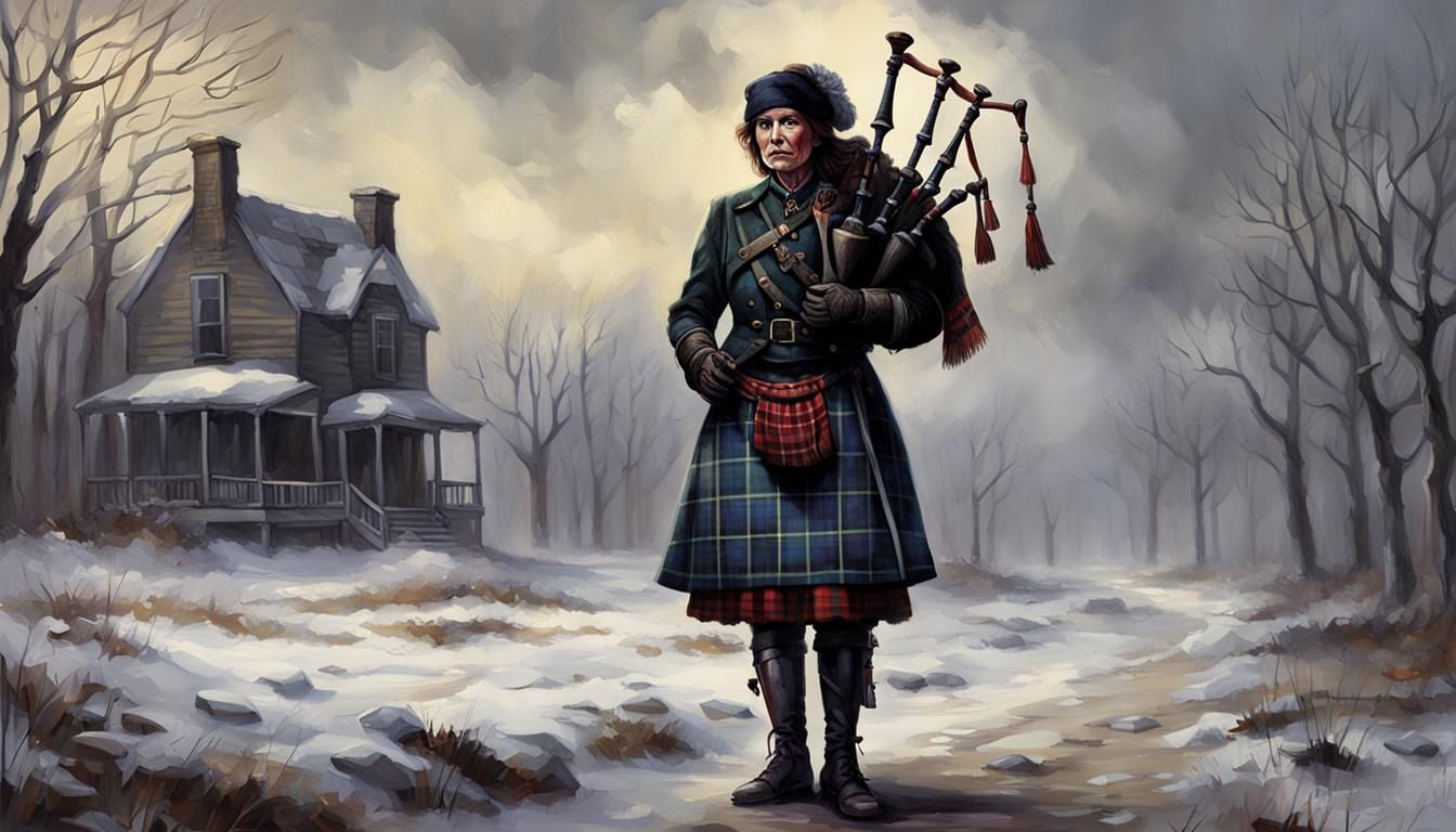 Sinister Bagpipe Player in Plaid, Digital Art
