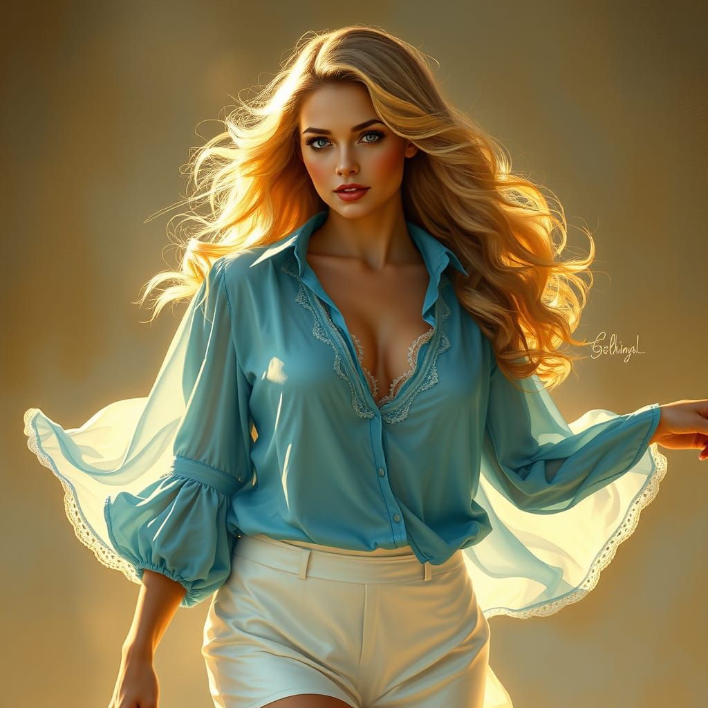 Dreamy Curvy Blonde in Lavender Hues